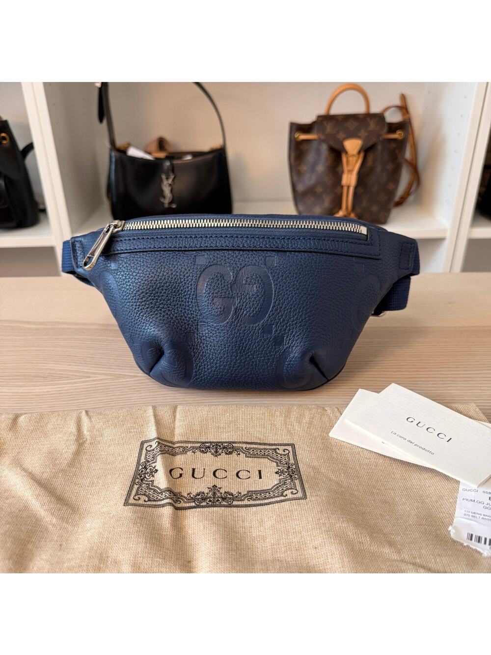 Gucci Belt Bag Jumbo GG Embossed Leather Small Blue